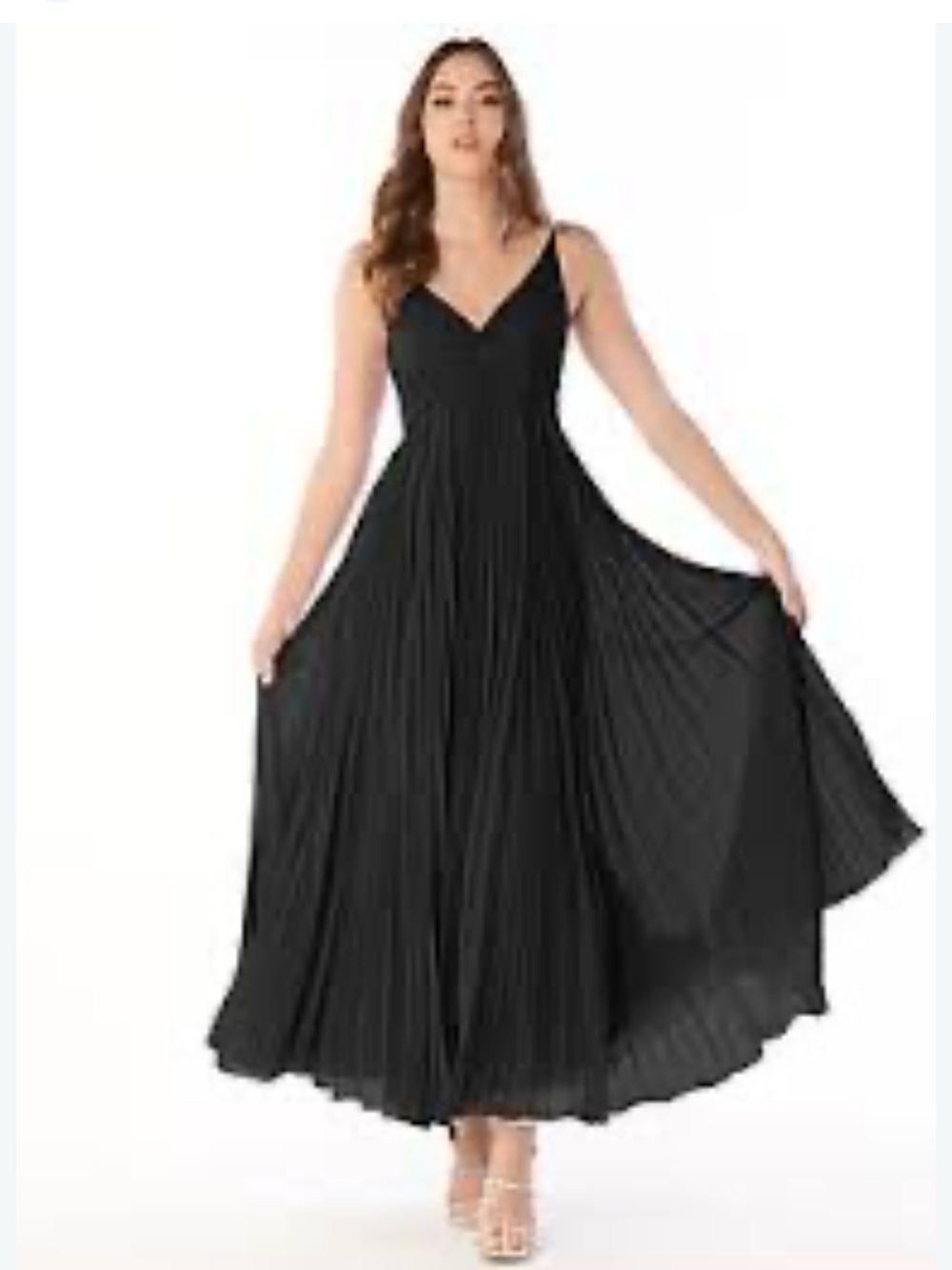 Azazie Raychele Black Pleated V-Neck Maxi bridesmaid Dress